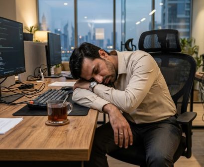 man sleeping in office